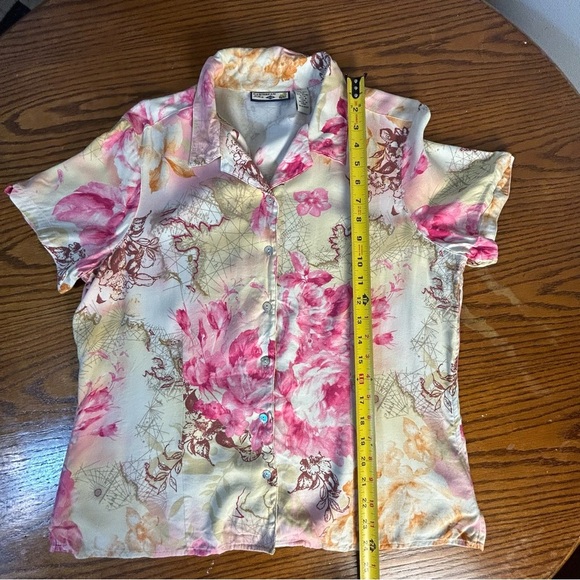 Caribbean Joe Silk Blend Floral Button Tropical Top Soft Womens L SLIM FIT - Picture 11 of 11